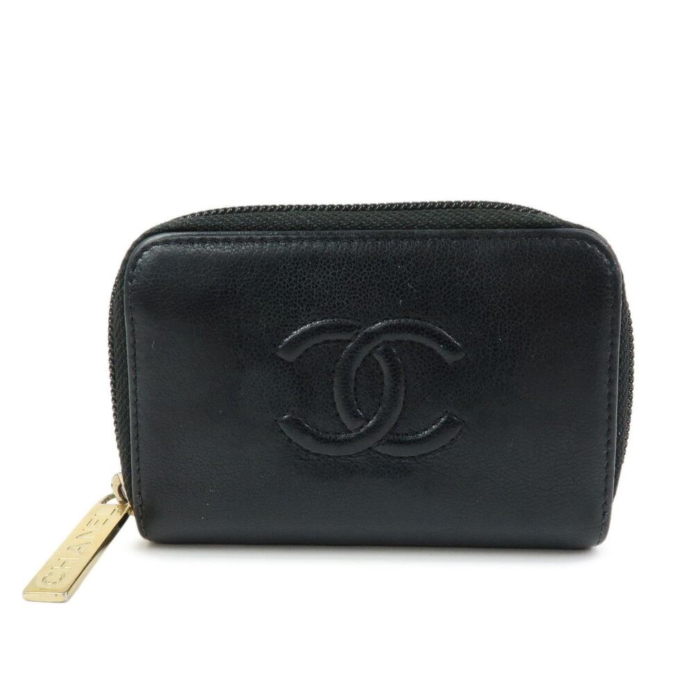 Chanel CC Logo Zippy Compact Wallet Caviar Leather Coin Purse Black